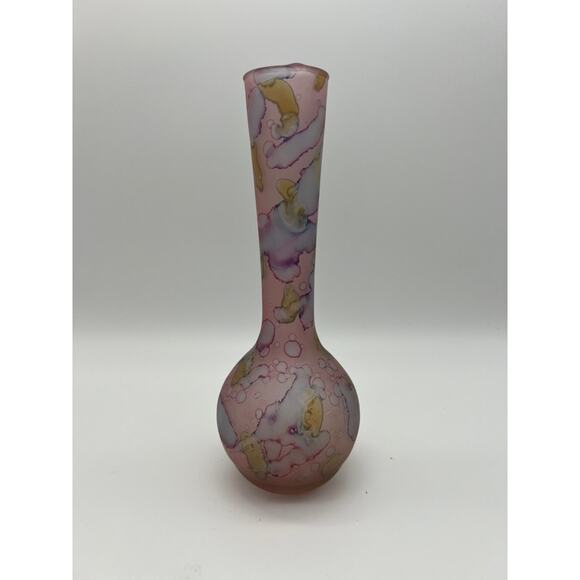 VTG Ilanit Hand Painted Glass Vase 1950's Israel Purple Watermark Spots Design - Picture 1 of 5